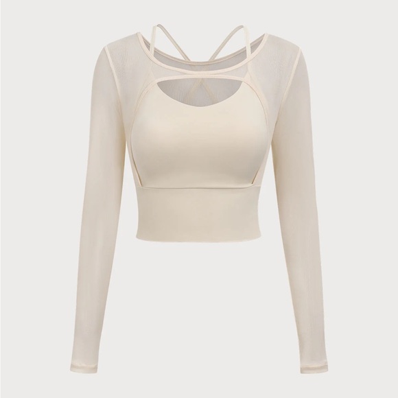 Berlook Activewear Beige Cut Out Long Sleeve Top--Light Support - Picture 5 of 8